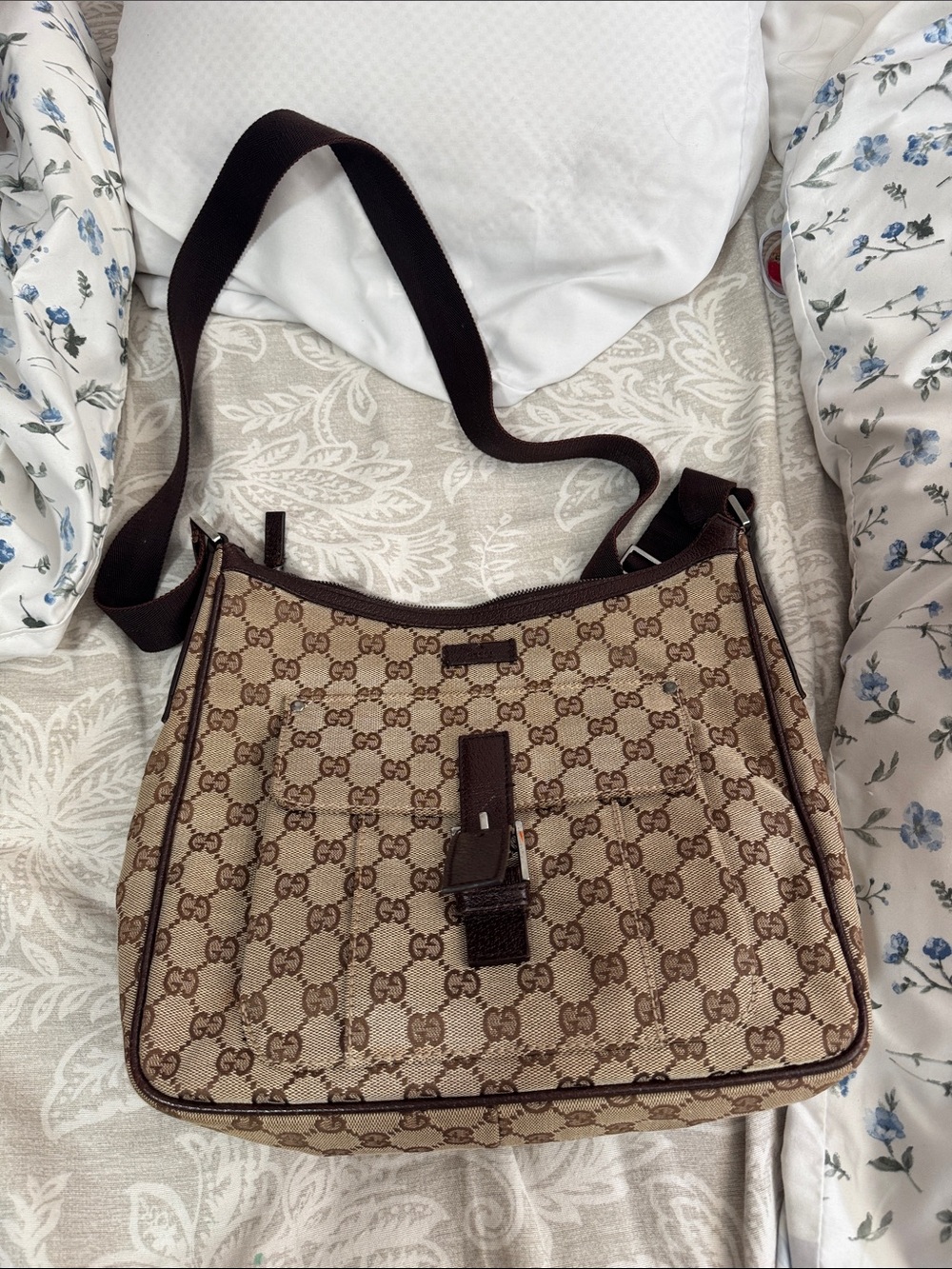 Gucci Beige and Brown Monogram Shoulder Bag